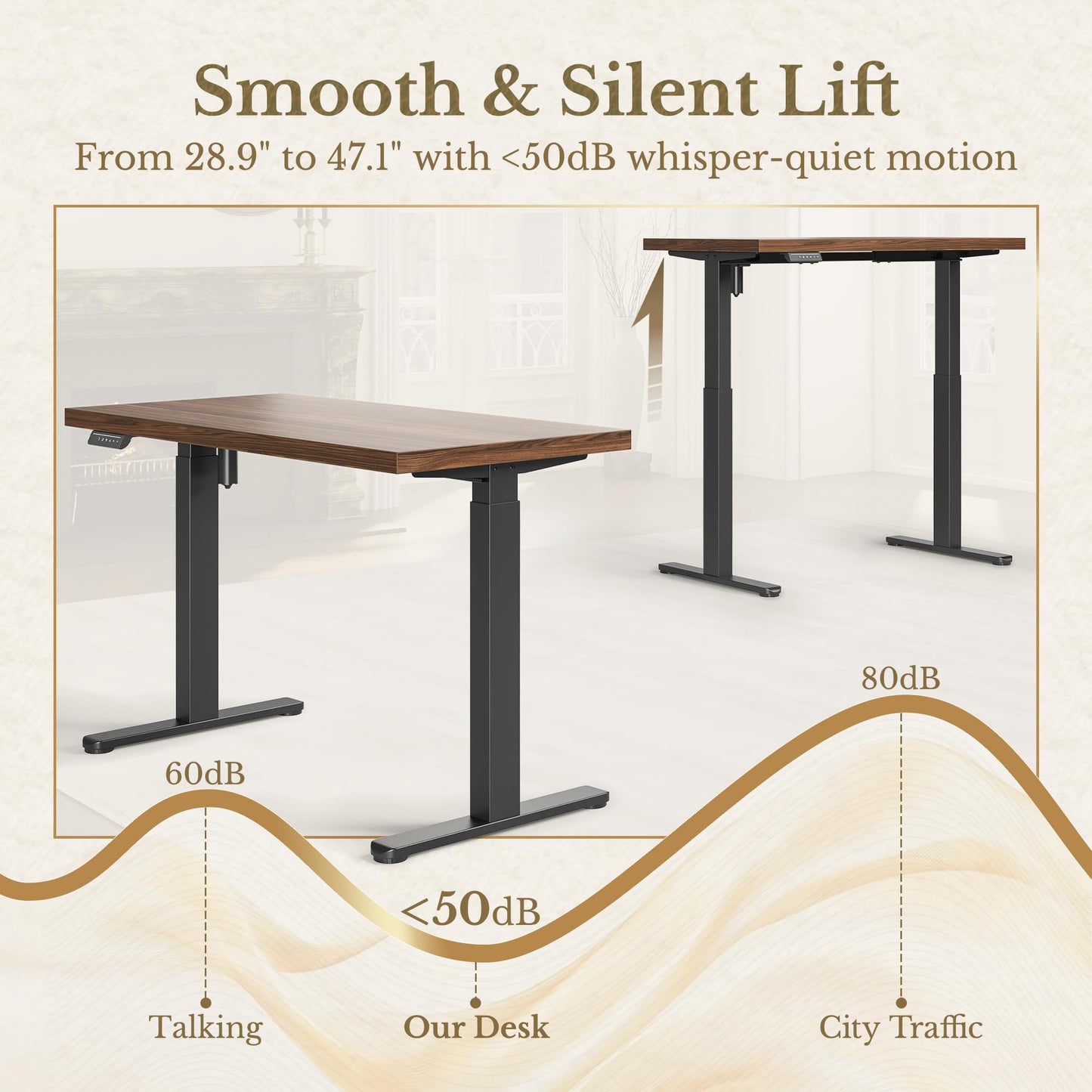 ErGear Electric Standing Desk, 48 Inch Adjustable Height Sit Stand Up Desk with 1.18" Thickness Whole-Piece Desktop, Computer Office Desk for Home Office, Black Walnut