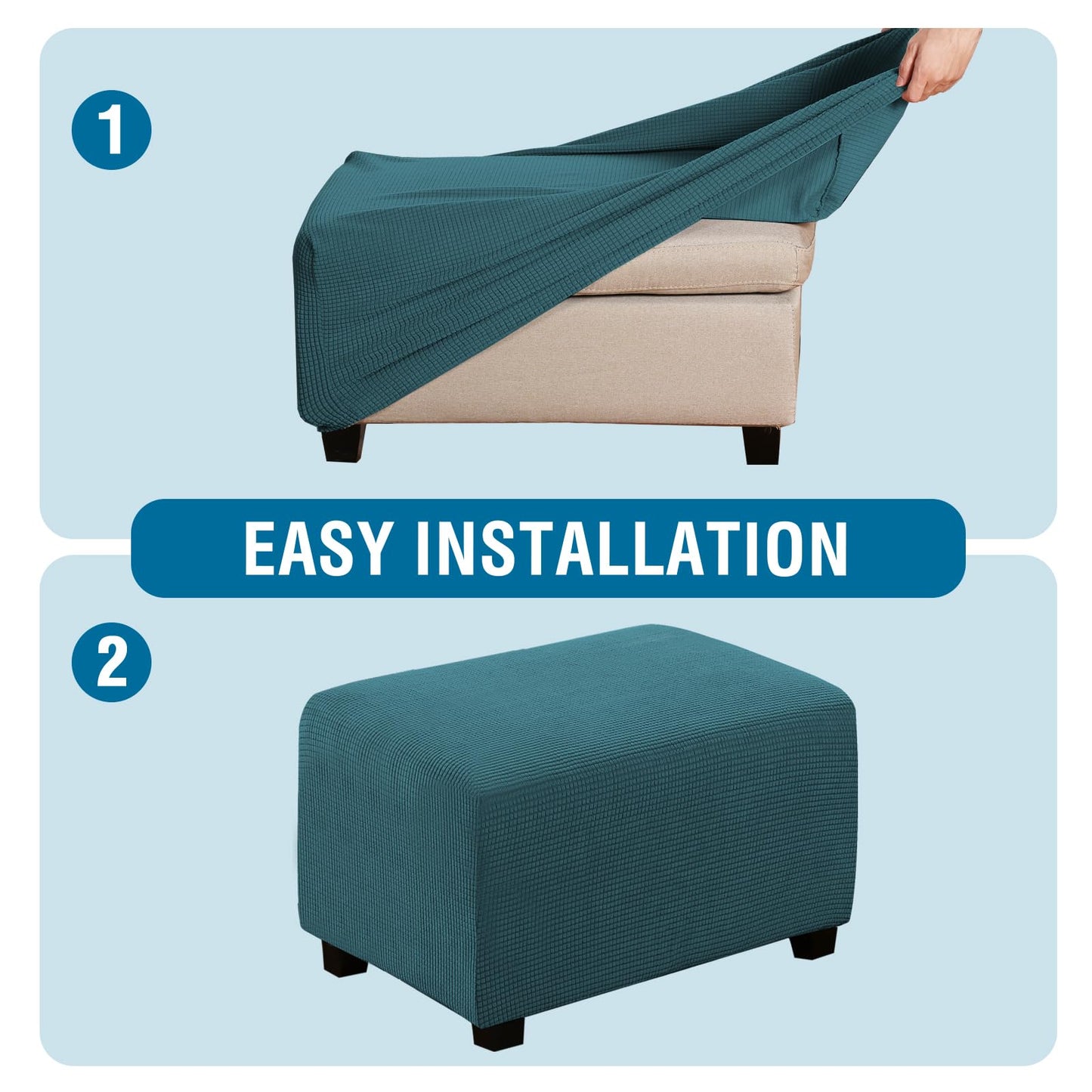 H.VERSAILTEX Ottoman Cover Slipcover Rectangle Fit Length 29'-34' Footrest Sofa Slipcovers Stool Cover Footstool Protector Covers Feature Stretch Thick Soft Jacquard Fabric Washable - Deep Teal