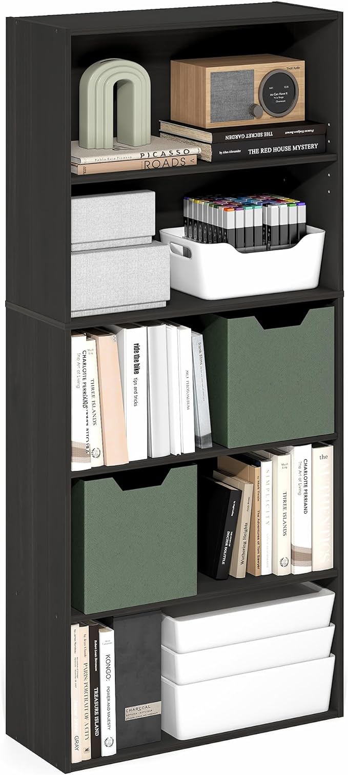 Furinno Jaya Book Shelf, 5-Tier Bookshelf, 52 Inch Tall Standing Bookcase