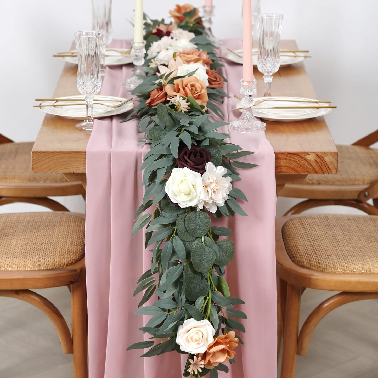 Dusty Rose Chiffon Table Runner 10 Pieces 27x120 Inches Elegant Soft Table Runners for Wedding Reception Table Decoration