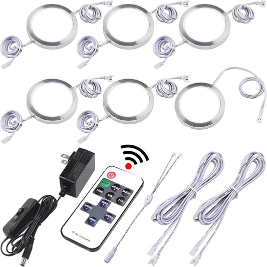 Curio Cabinet Lights Kit, Over Under Counter LED Puck Lights, Low Profile 0.3"