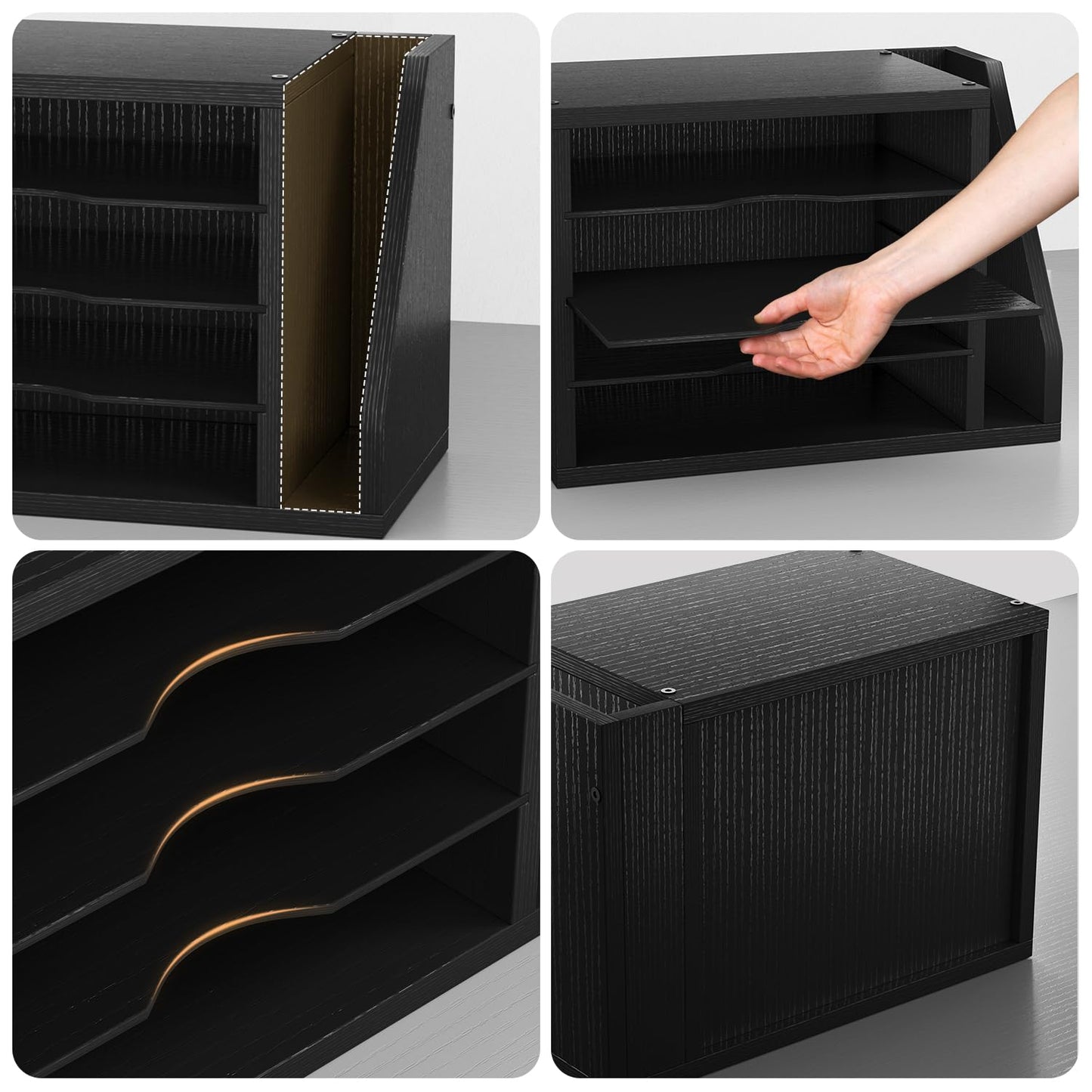 Creso hom Mail Sorter, File Organizer Desktop, Wood Desk Organizer with 3 Adjustable Shelves, Mail Holder for Office, Home, Letter Sorter File Holders for Envelopes, Mail Supplies Magazines, Black