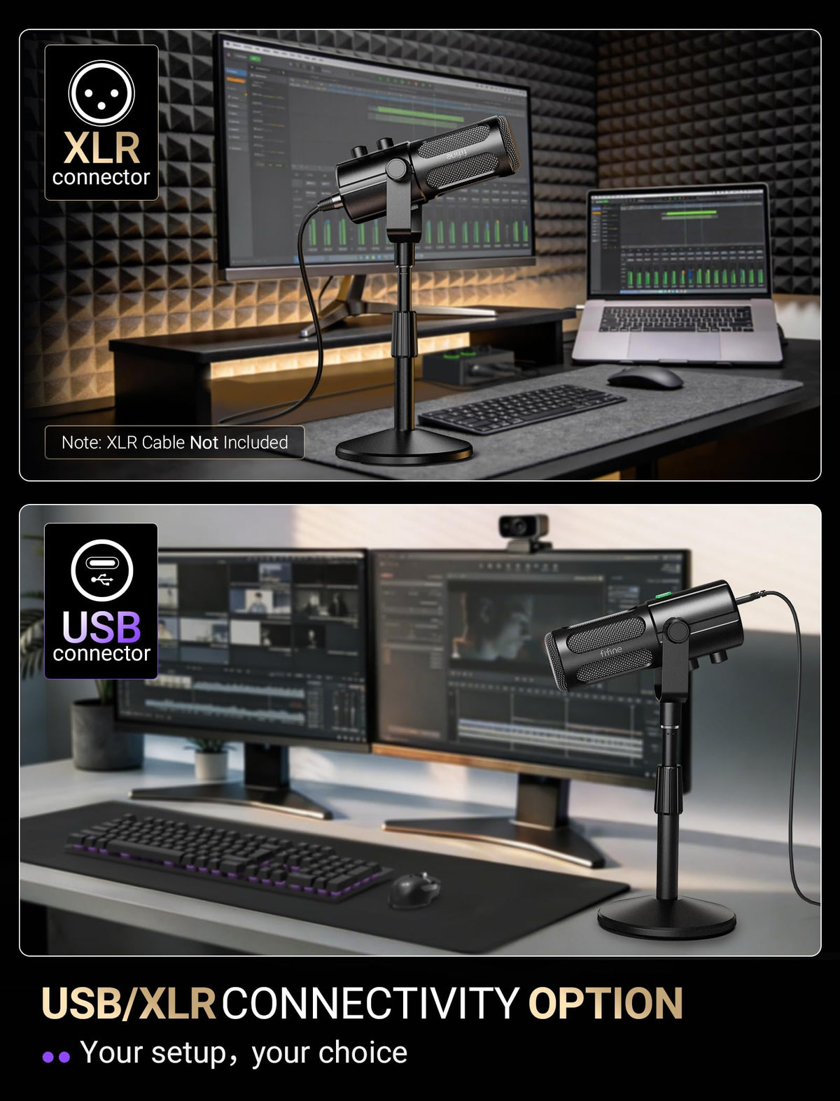 FIFINE AmpliTank TANK6S Vocal-Dynamic-Microphone, XLR-USB-Podcast-Microphone with Desktop Stand, Mute Button, Volume Knob, Studio Metal Built, Streaming-Mic for Content Creation, Music Recording
