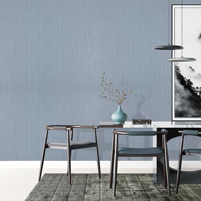Grey Blue Grasscloth Peel and Stick Wallpaper 15.74" x 196.85" Textured Neutral
