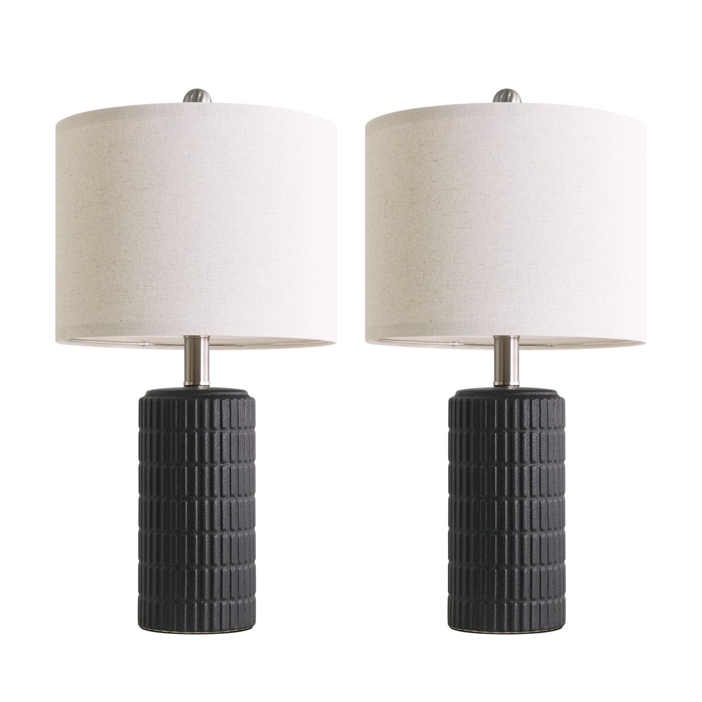 PoKat Small Table Lamps Set of 2 for Bedroom, 20.75'' Matte-Textured Farmhouse Ceramic Bedside Lamps for Night Stands, Stone-Like Modern Lamps for Living Room End Table Hallway Entryway Decor Black
