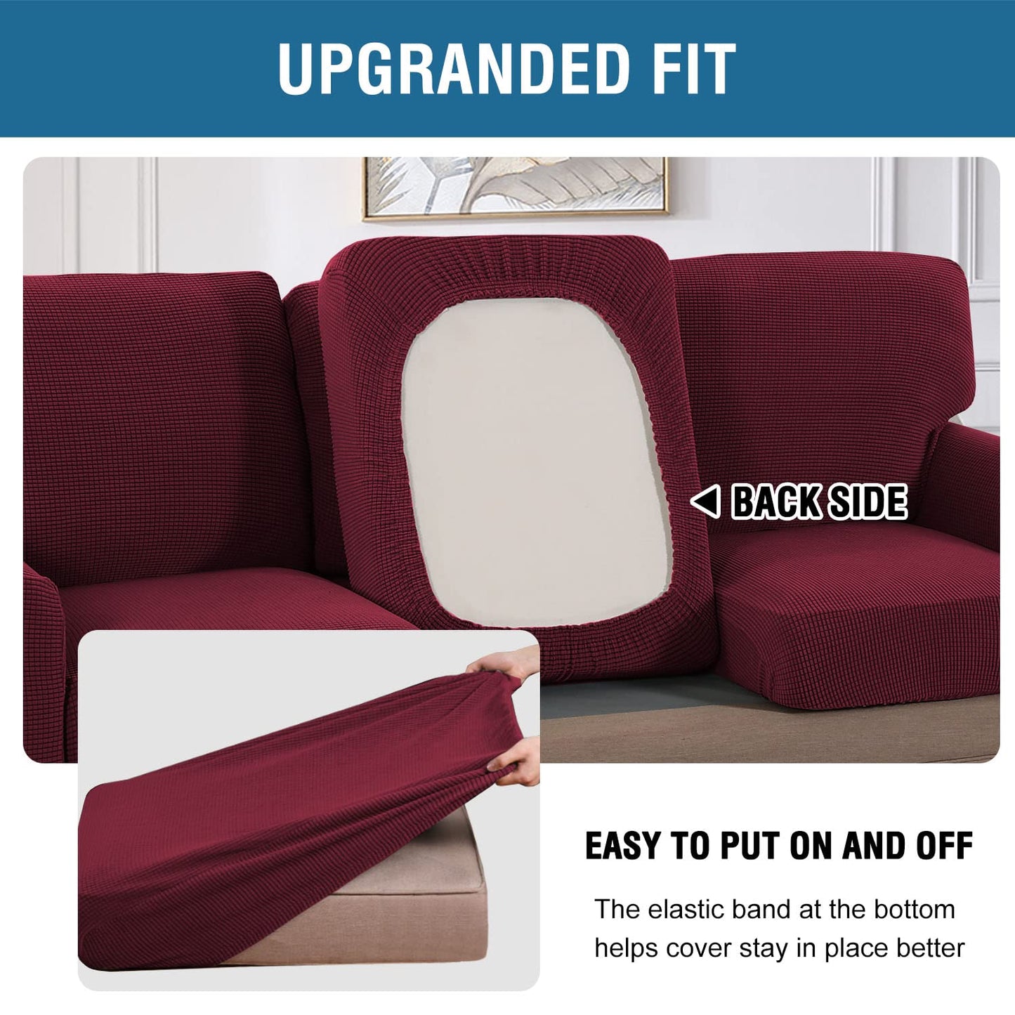 H.VERSAILTEX Multi-Pieces Chair Covers Stretch Couch Covers Form Fitted Seat and Back Cushions Covers (1 Seat Cover Plus 1 Back Cusion Cover, Bonus 2 Armrest Covers), Burgundy