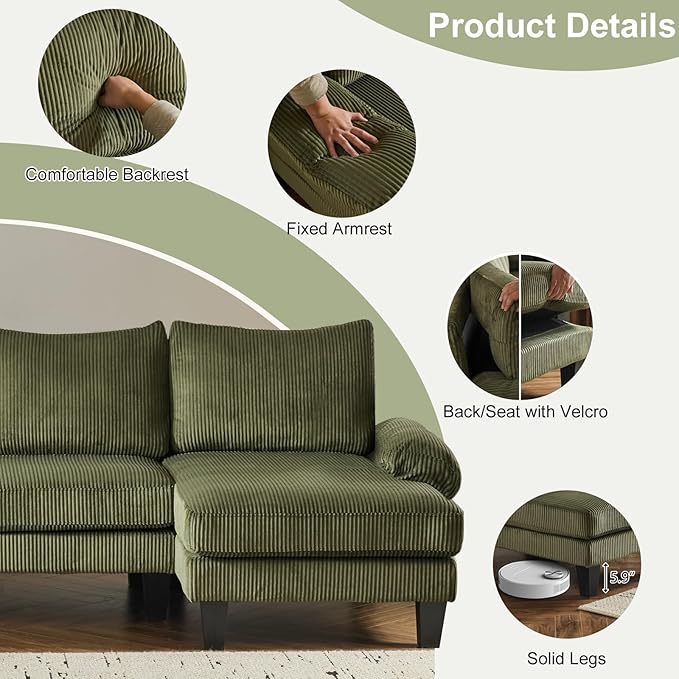Karl home U-Shape Sectional Sofa Couch 111" Modern 4-Seat Sofa