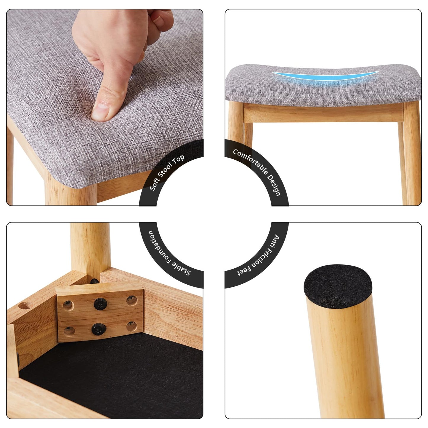 IBUYKE Saddle Cushion Vanity Stool Chair, Foot Rest Stool with Solid Wood Legs, Modern Vanity Bench Ottoman for Piano, Upholstered Seat for Bedroom, Entryway, Wooden Legs&Light Gray WBD007NG