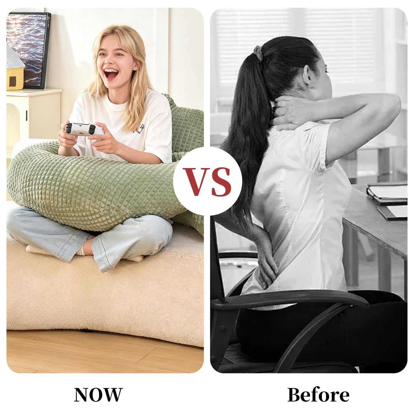 19" Reading Pillow for Bed,U Shaped Arm & Elbow Support,Green Flannel