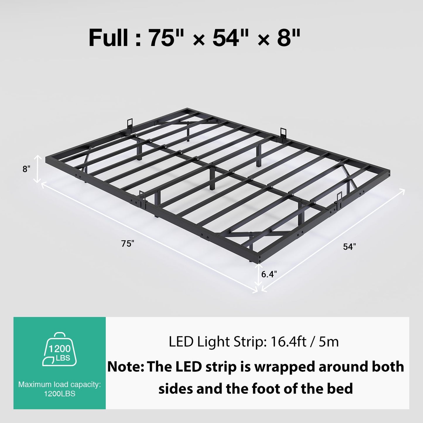Novilla Floating Bed Frame with LED Lights, Modern Platform Full Size Bed Frame with Mattress Slide Stopper, Easy Assembly, No Box Spring Needed, Noise Free