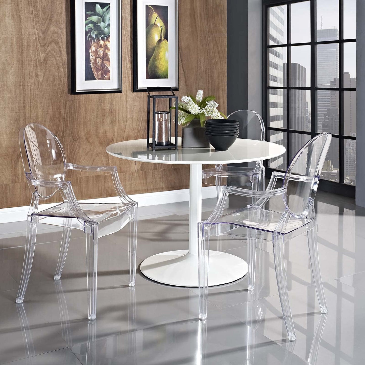 Modway Casper Modern Acrylic Stacking Kitchen and Dining Room Arm Chair in Clear - Fully Assembled
