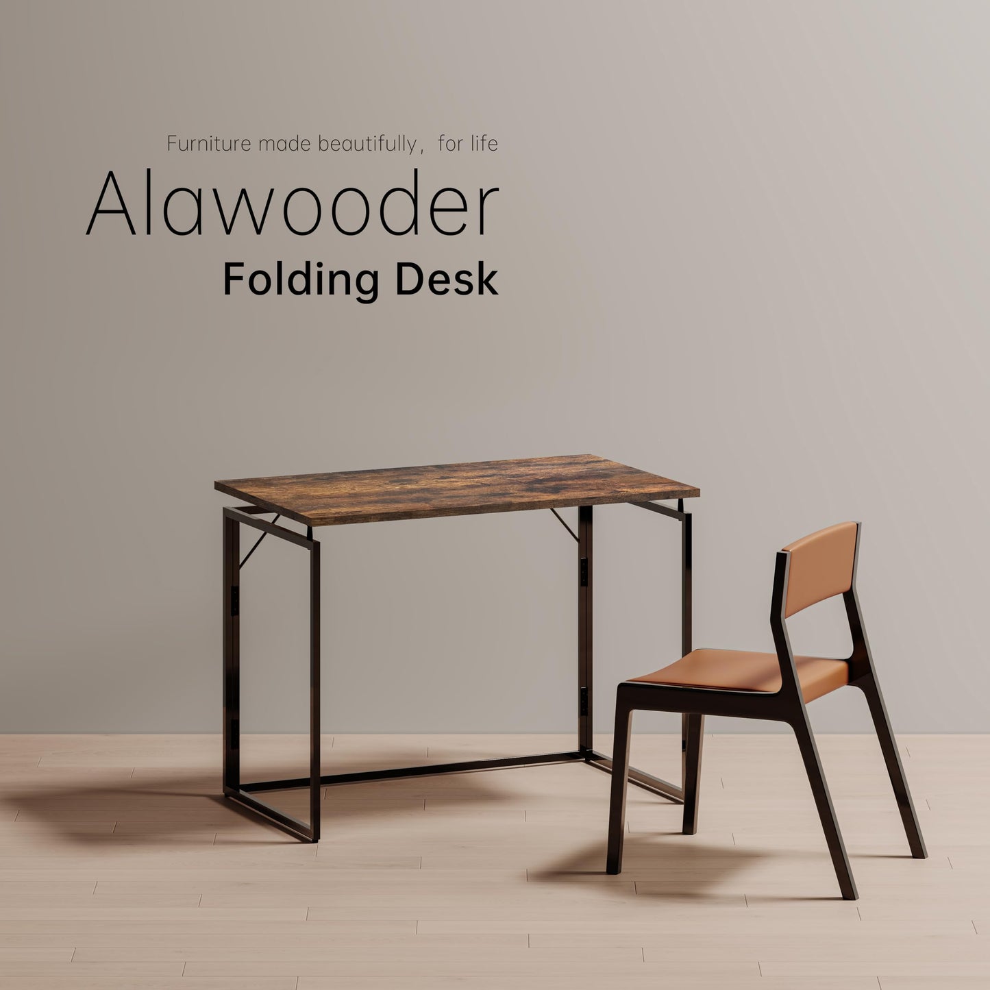 alawooder Folding Desk - 39.4” Wood Top Foldable Desk for Small Spaces | No Assembly Required Compact Desk for Home Office, Writing, and Study