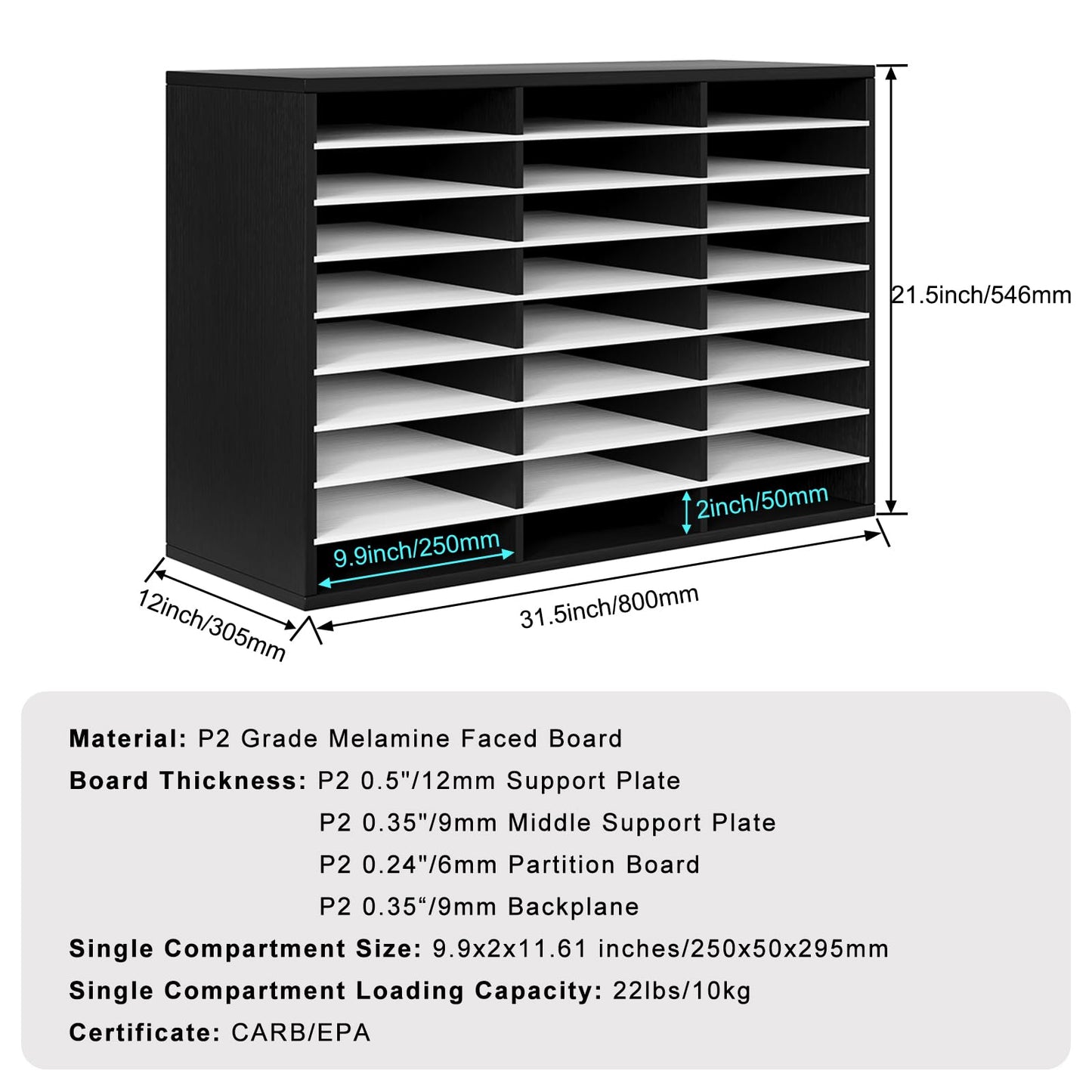 PAG Mail Sorter Organizer, Wood Literature Organizer, Student Mailbox for Classroom, Desktop Bill Paper Organizer for Office Home School, 27 Compartments, Black&White