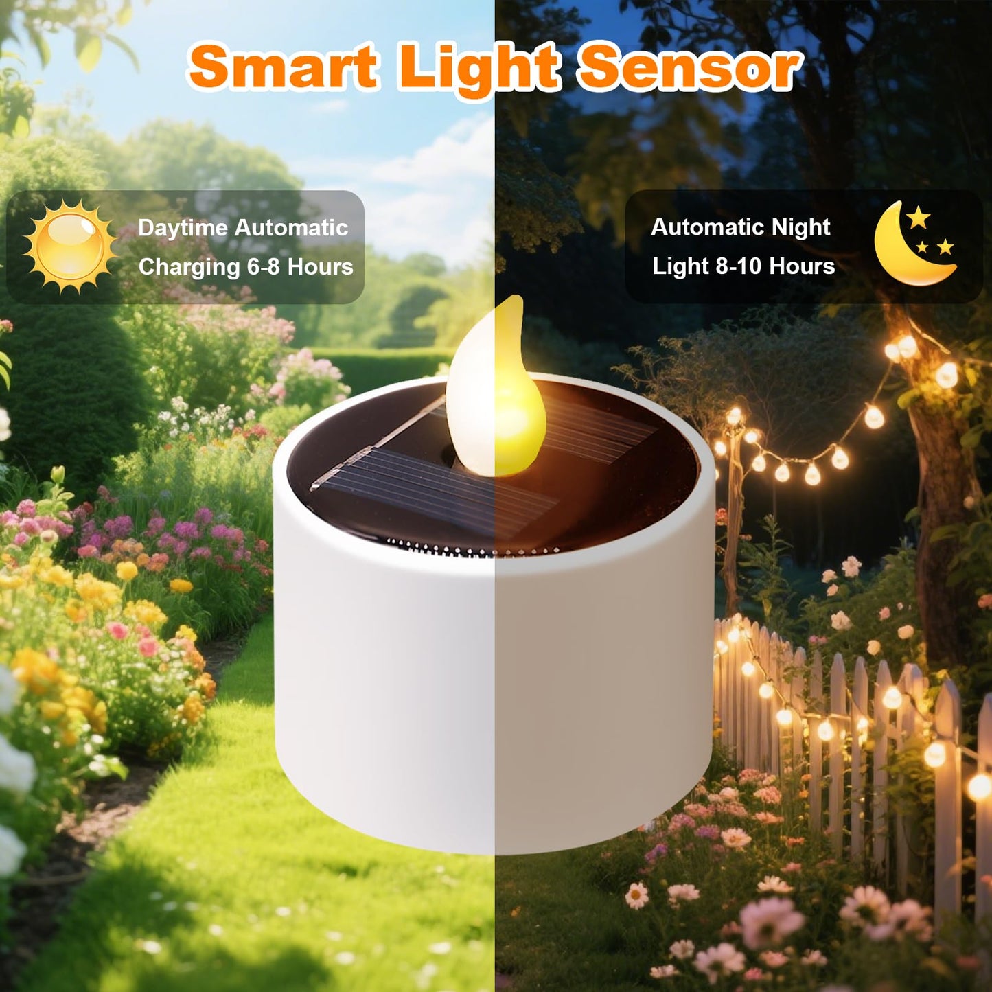 ANGMLN 10pcs Solar Tea Lights Outdoor Waterproof, Flameless Flicker LED Solar Candles with Dusk to Dawn Sensor, Reuseable Tea Light Candles for Lantern Garden Camping Party Home Decor,2.3''x2.1''