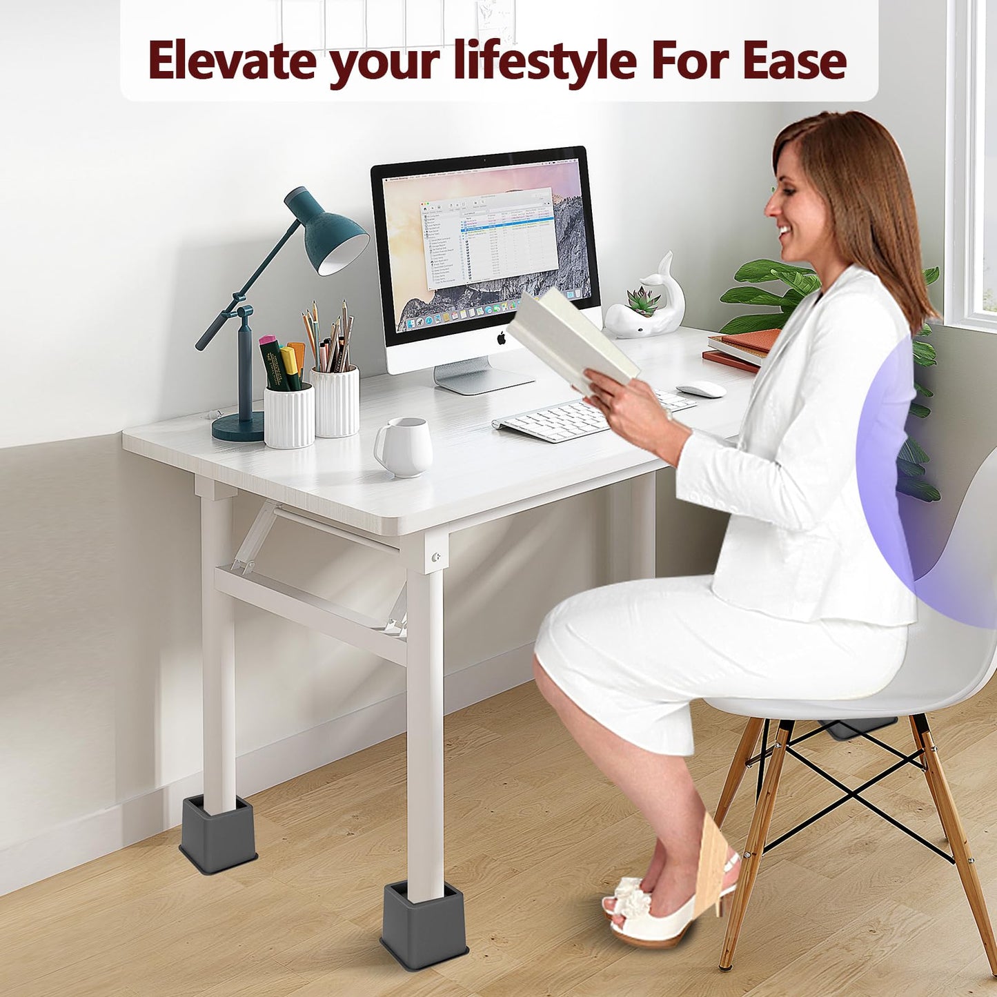Demiwise Heavy Duty 8 inch Bed Risers - Set of 4 Adjustable Furniture Risers, Elevation Heights of 3, 5 & 8 Inches, Supports Up to 1,300 lbs for Under-Bed Storage, College Dorms, Table and Couch(Grey)