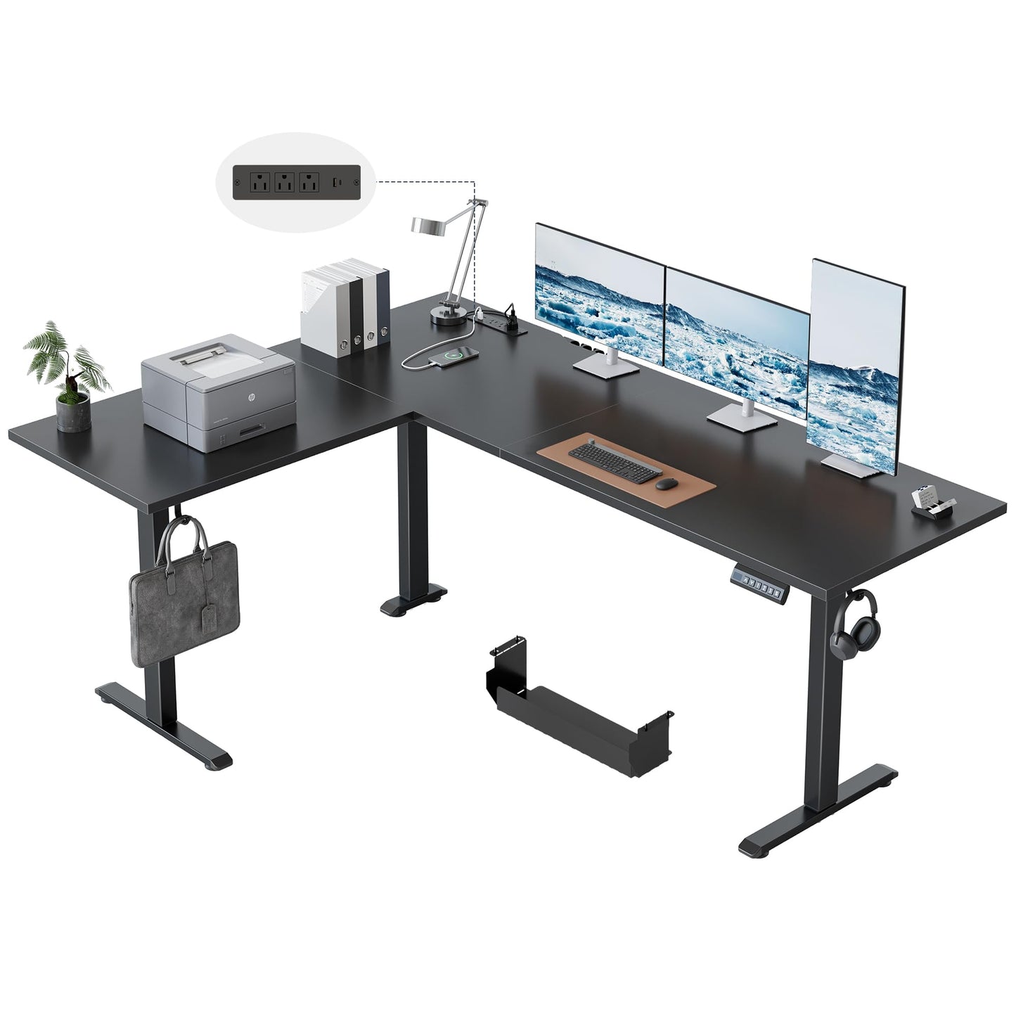Klicelor L Shaped Standing Desk 63 x 48 Inch,Electric Height Adjustable Corner Desk with Cable Management & Power Outlets, Ergonomic Sit Stand Up Computer Table for Home Office,Black