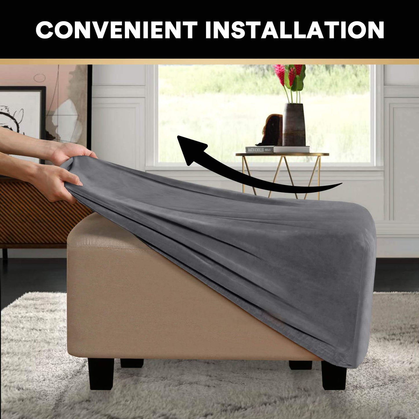 PrinceDeco Real Velvet Plush Ottoman Cover Soft Rectangle Folding Storage Covers Furniture Protector Removable Footstool Protect Footrest Covers Elastic Bottom(X-Large, Grey)