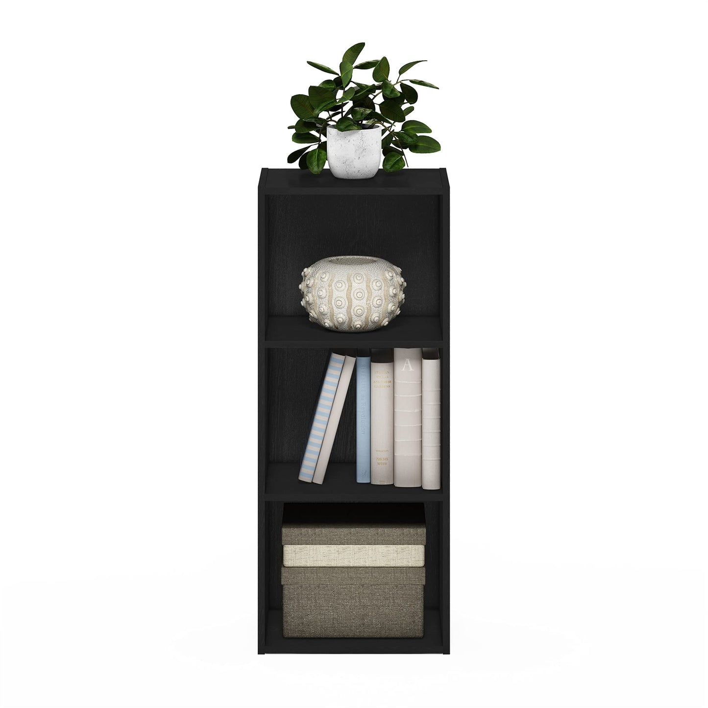 Furinno LUDER Book Shelf, 3-Cube Bookcase, Bookshelf, Open Storage Shelf, 9.3 x 12 x 31.5 Inches, for Home Office, Living Room, Darkwood