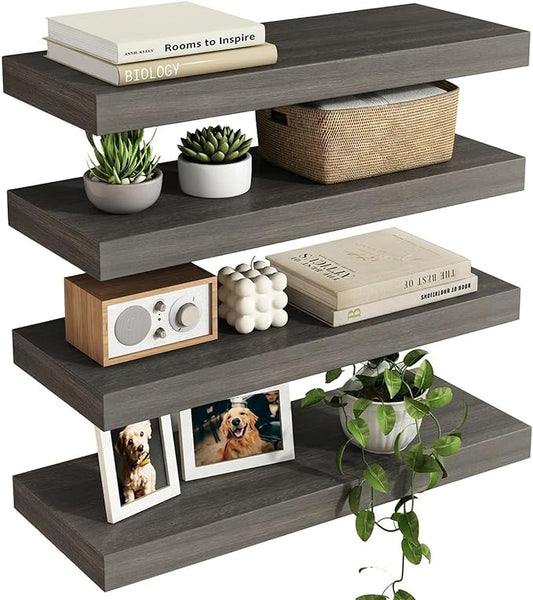Fixwal 15.7in Floating Shelves, Rustic Wood Finish Wall Shelves Set of 4