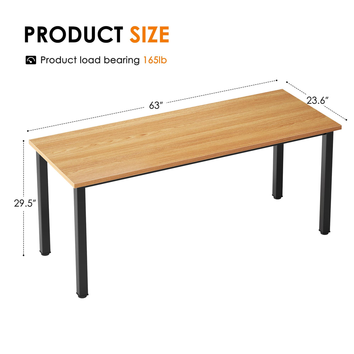 Need 63 Inch Large Computer Desk - Modern Simple Style Home Office Gaming Desk, Basic Writing Table for Study Student, Black Metal Frame, Teak