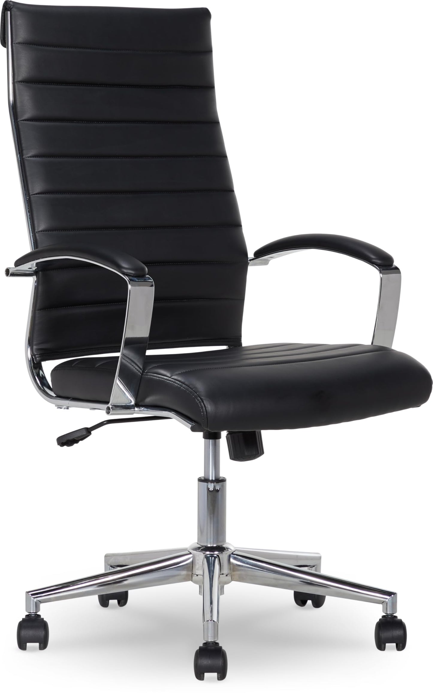 Amazon Basics High-Back Swivel Office Chair with Lumbar Support, Ergonomic Ribbed Faux Leather, Adjustable Height, 45.25" x 24.75" x 23.25", Black