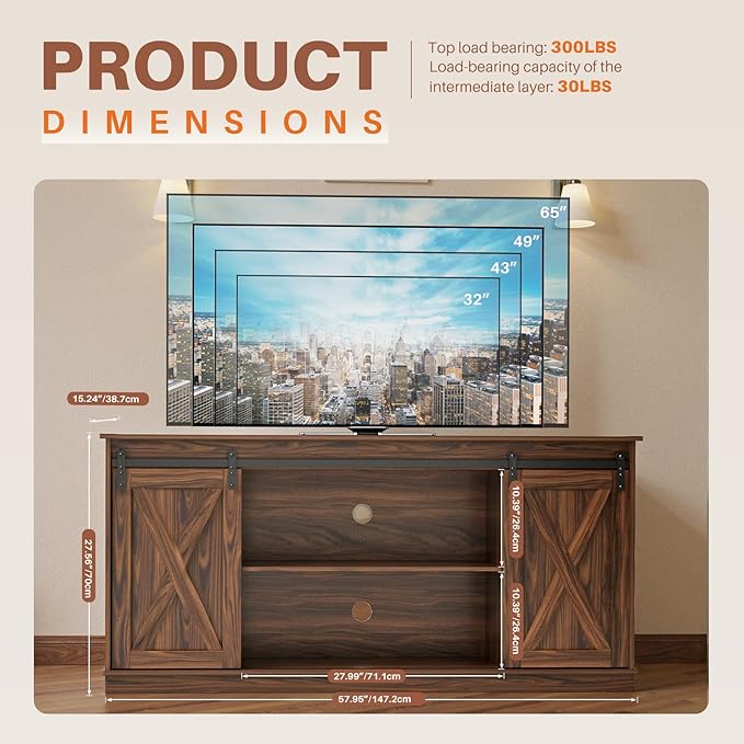 Sweetcrispy Farmhouse TV Stand 65 Inch