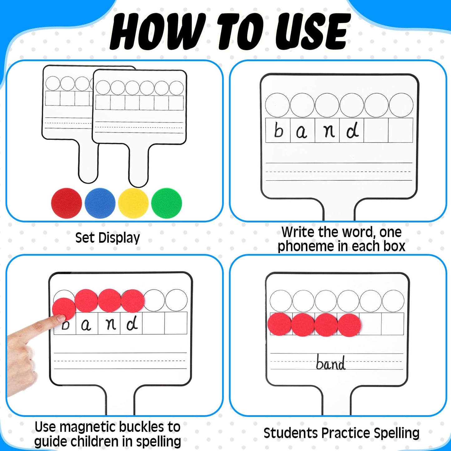 Seajan 3 Pcs Magnetic Paddle Set Education Dry Erase Double Side Handheld Answer Board with Magnetic Counters Discs Phonemic Awareness Phonics Games Toy for Students Kids Teaching Supply (Color)