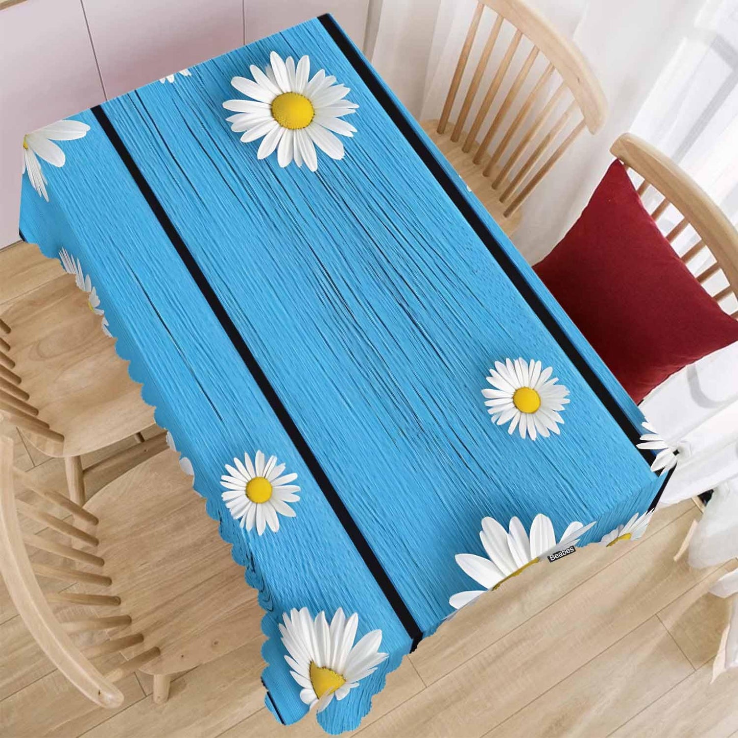 Beabes Tablecloth Daisy, Blossom Floral Daisy Chamomile Wood Blue Rectangular Table Cover Kitchen Table Cloth for Dining Hotel Coffee Parties Tabletop Decoration, 52x70 Inch