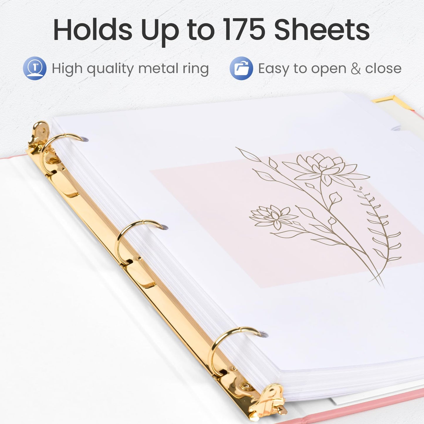 Sooez 4 Pack 3 Ring Binder with Metal Corners, Cute 1 Inch Binders Fits 175 Sheets of Paperwork, Three Ring Recipe Binder with Pocket for Women School Home Office Supplies, 8.5" x 11", Assorted