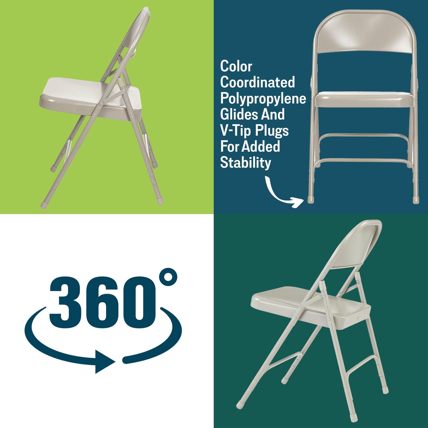 National Public Seating NPS 50 Series Metal All-Steel Folding Chair, Gray, 4/Pack (52/4)