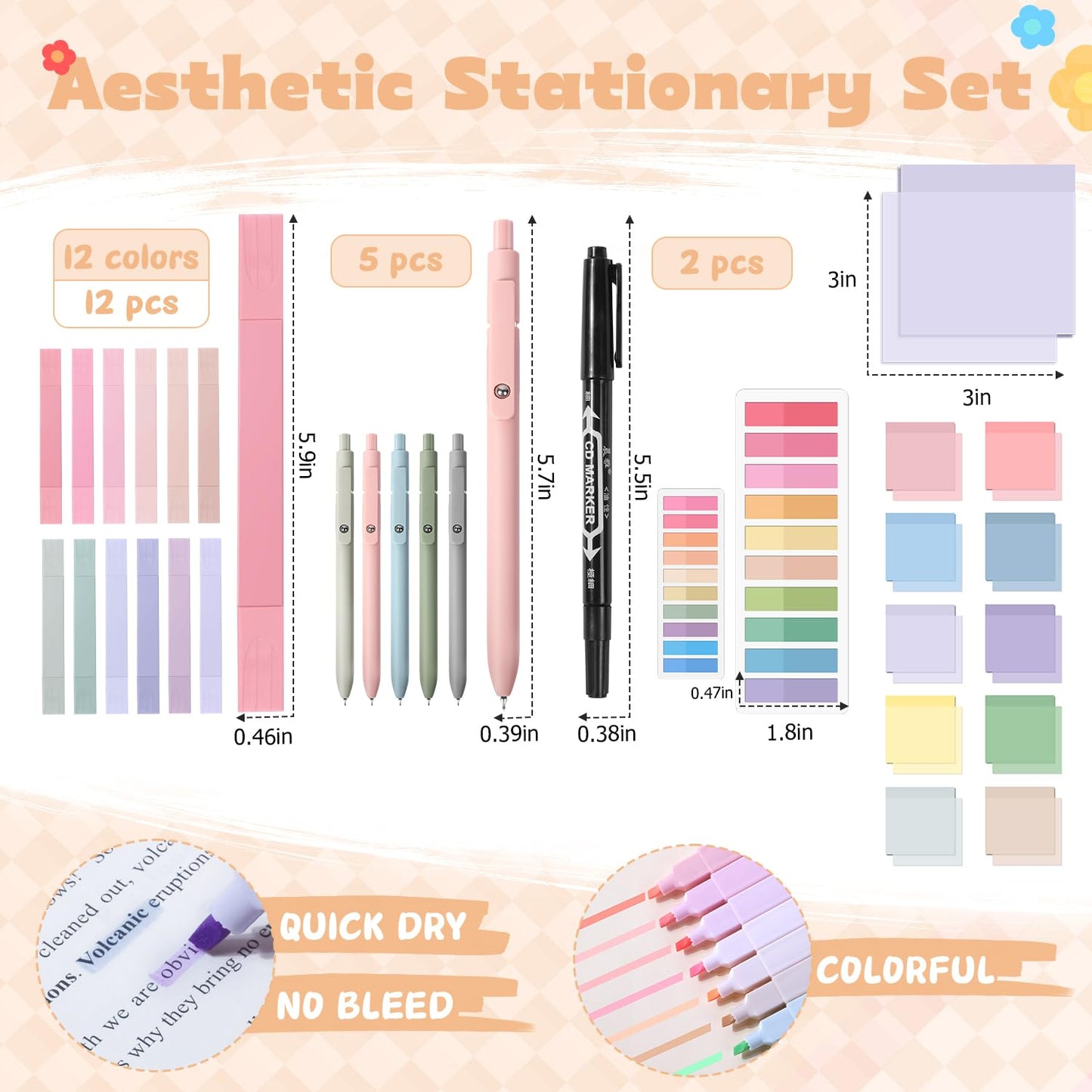 KOUDGY 49Pcs Book Annotation Kit - Aesthetic School Supplies with Cute Pen Case Highlighters Gel Pens and Marker, Sheets Transparent Index Tabs Sticky Notes Bible Study Supplies(Green)