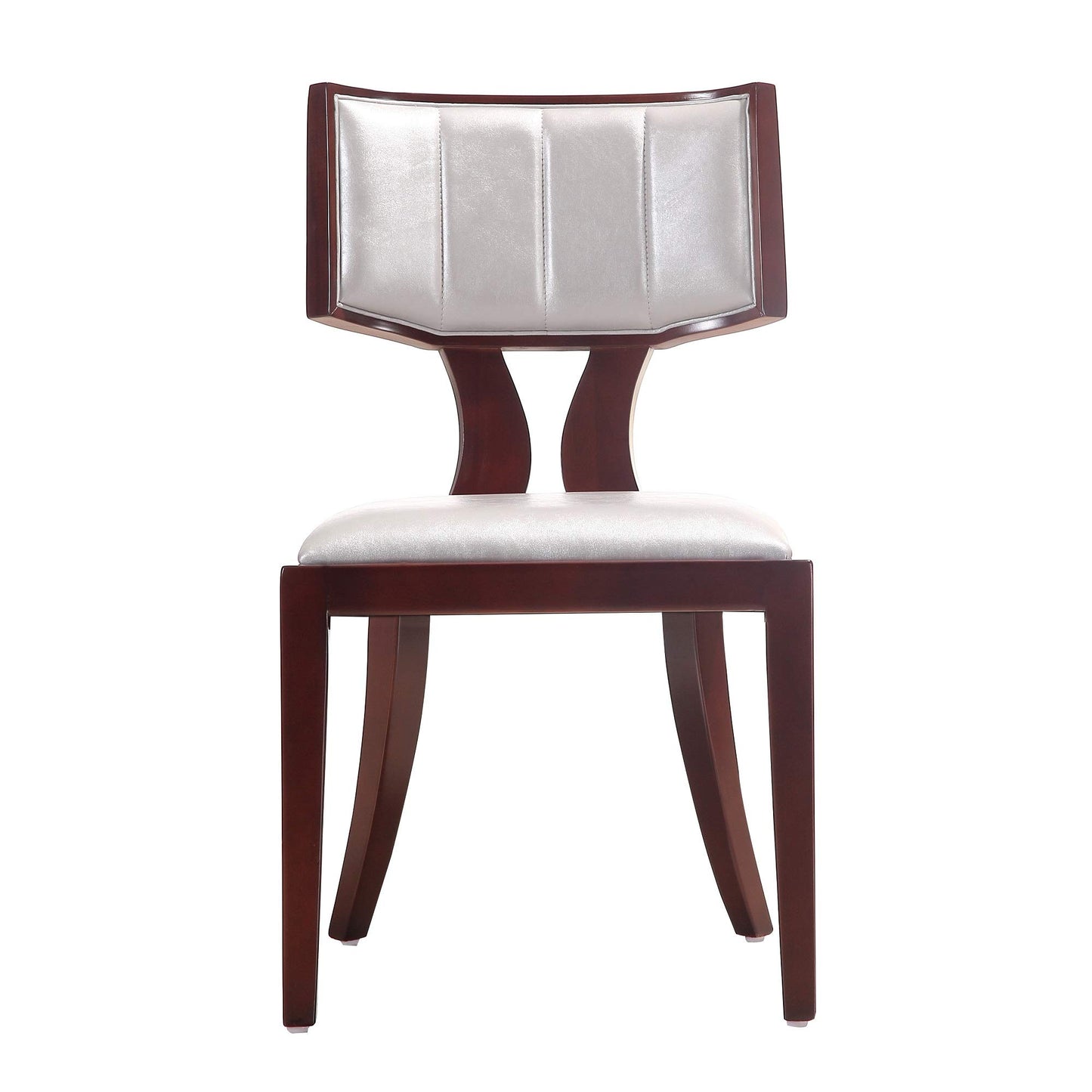 Manhattan Comfort Pulitzer Faux Leather Dining Chairs Set of 2, Solid Beech Wood with Walnut Finish, Iconic Greek Design, Fully Assembled Accent Kitchen Furniture, Silver