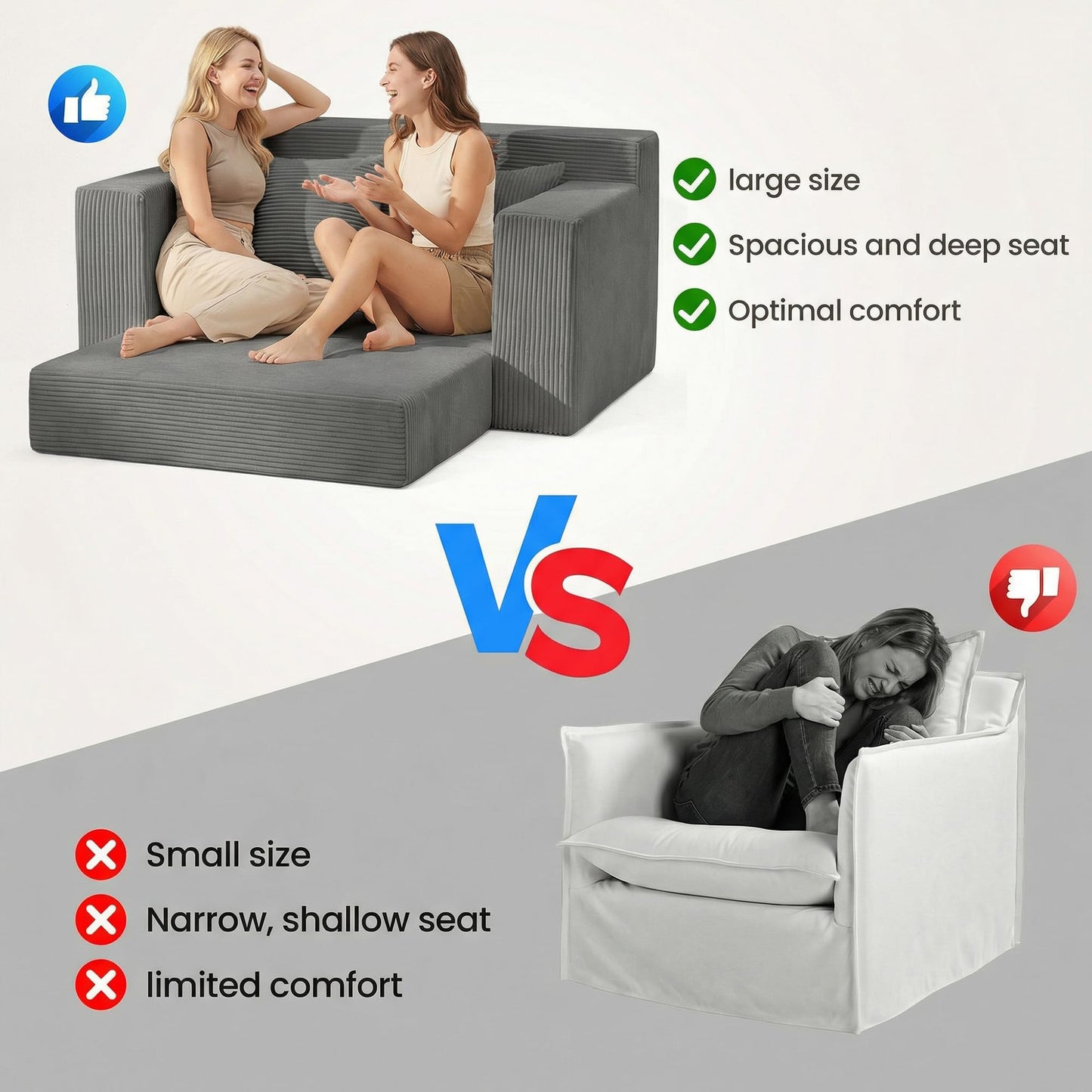 AOLVDOW Convertible Sofa Bed, 5 in 1 Small Boneless Couch Pull Out Loveseat Sleeper Sofa,Corduroy Futon Couch Folding Mattress with 4 Pillows for Living Room