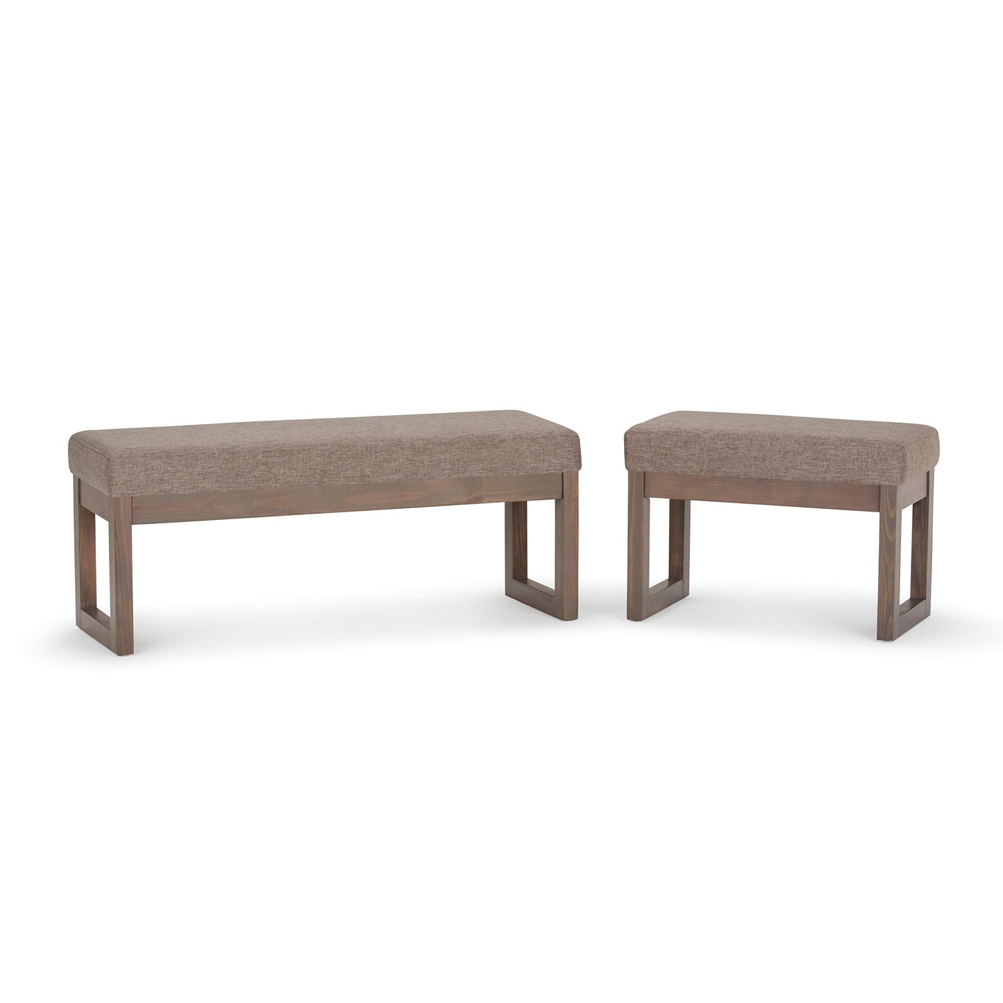 SIMPLIHOME Milltown Small Ottoman Bench - 27" Wide x 18" High Upholstered Linen Look Fabric Rectangle Footstool Ottoman in Fawn Brown, Contemporary Bench for Bedroom with Cushioned Seat, Assembled
