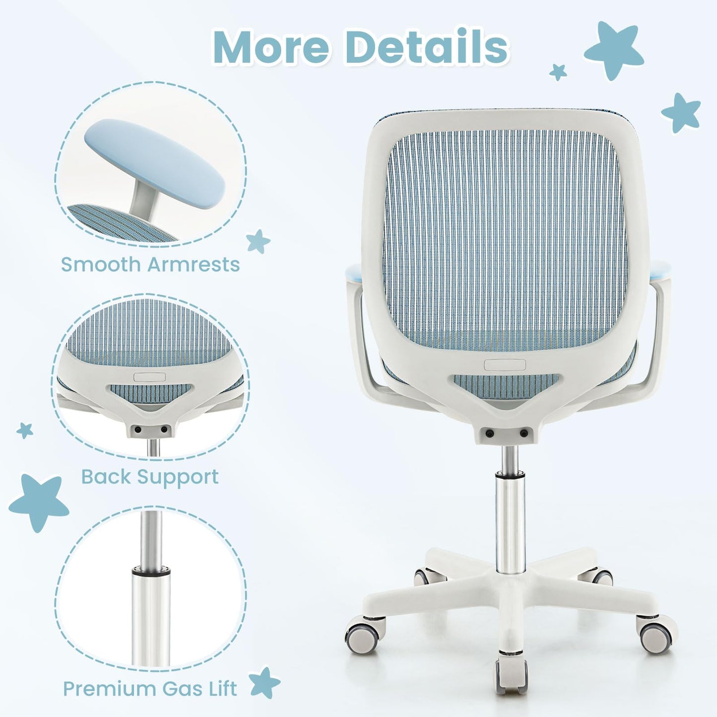 Costzon Kids Desk Chair, Height Adjustable Children Study Computer Chair with Armrests, Sit-Brake Casters, Swivel Mesh Task Chair for Boys Girls Teens Students, Kids Chair for Home, Office, School