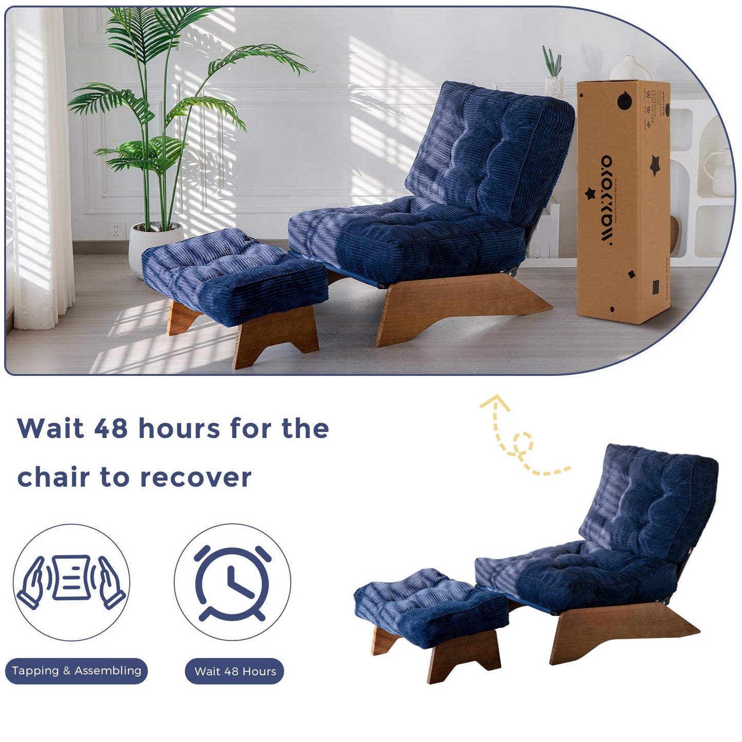 MAXYOYO Accent Chair with Ottoman Adjustable Backrest, Tufted Living Room Chair Upholstered Lounge Chair with Footrest Set, Modern Chair Cozy Reclining Chair for Reading Room, Navy