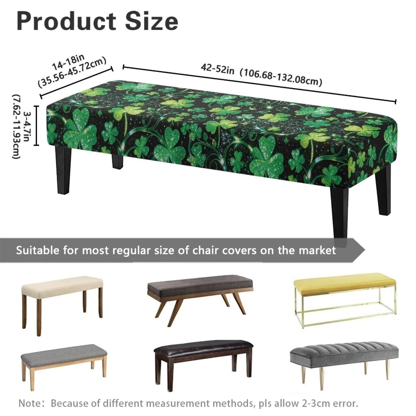 Cugasmaru Saint Patrick's Day Dining Bench Covers Soft Seat Cushion Protector Green Leaves Washable Stretch Dining Bench Cover for Dining Room Living Room Kitchen Easy to Clean