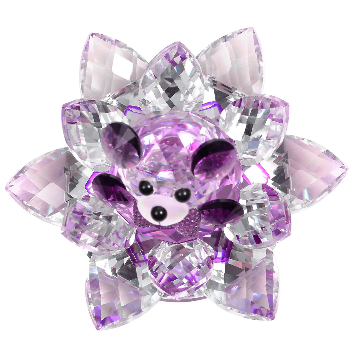 Handmade Crystal Bear & Flower Figurine Collection, Paperweight Table Centerpiece, Gift for Valentine's Day Mother's Day Christmas Anniversary Birthday Thanksgiving Girls (Purple)