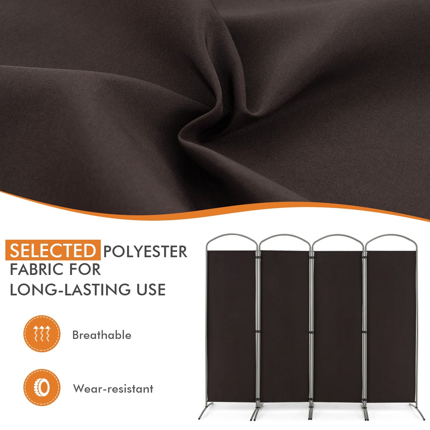 Giantex 6.2Ft Folding 4-Panel Room Divider Brown- 87" Wide Freestanding Foldable Fabric Privacy Screen, Lightweight Portable Partition Wall Divider and Separator for Home Office, Apartment, Studio