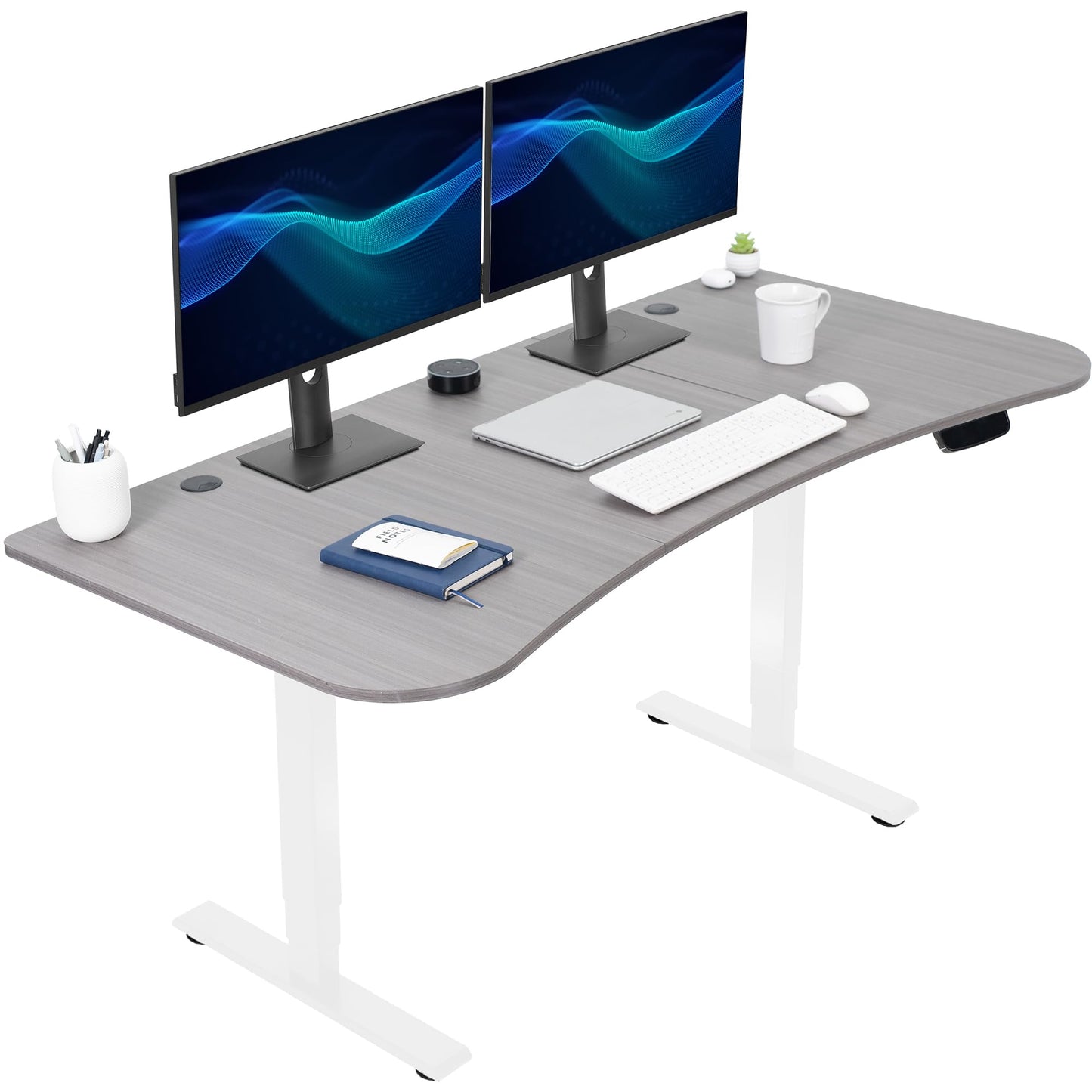 VIVO Electric 63 x 32 in Standing Desk, Memory Height Adjustment, 176 lb Frame Support, 2E Series, Dark Gray Top White Frame, DESK-KIT-2EWG