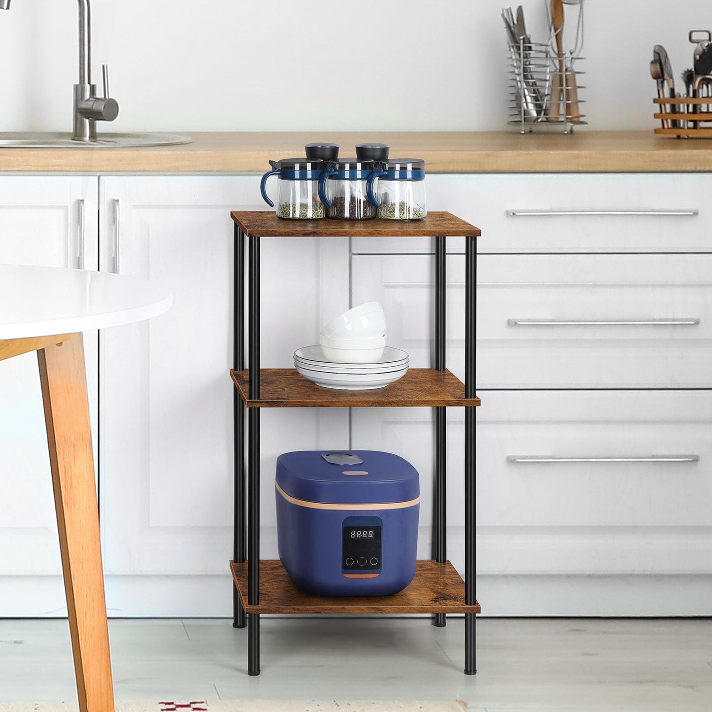 Tall End Table 3 Tier Side Table with Storage Small Nightstand for Small Spaces Living Room Bedroom 3 Tier Slim Table for Office