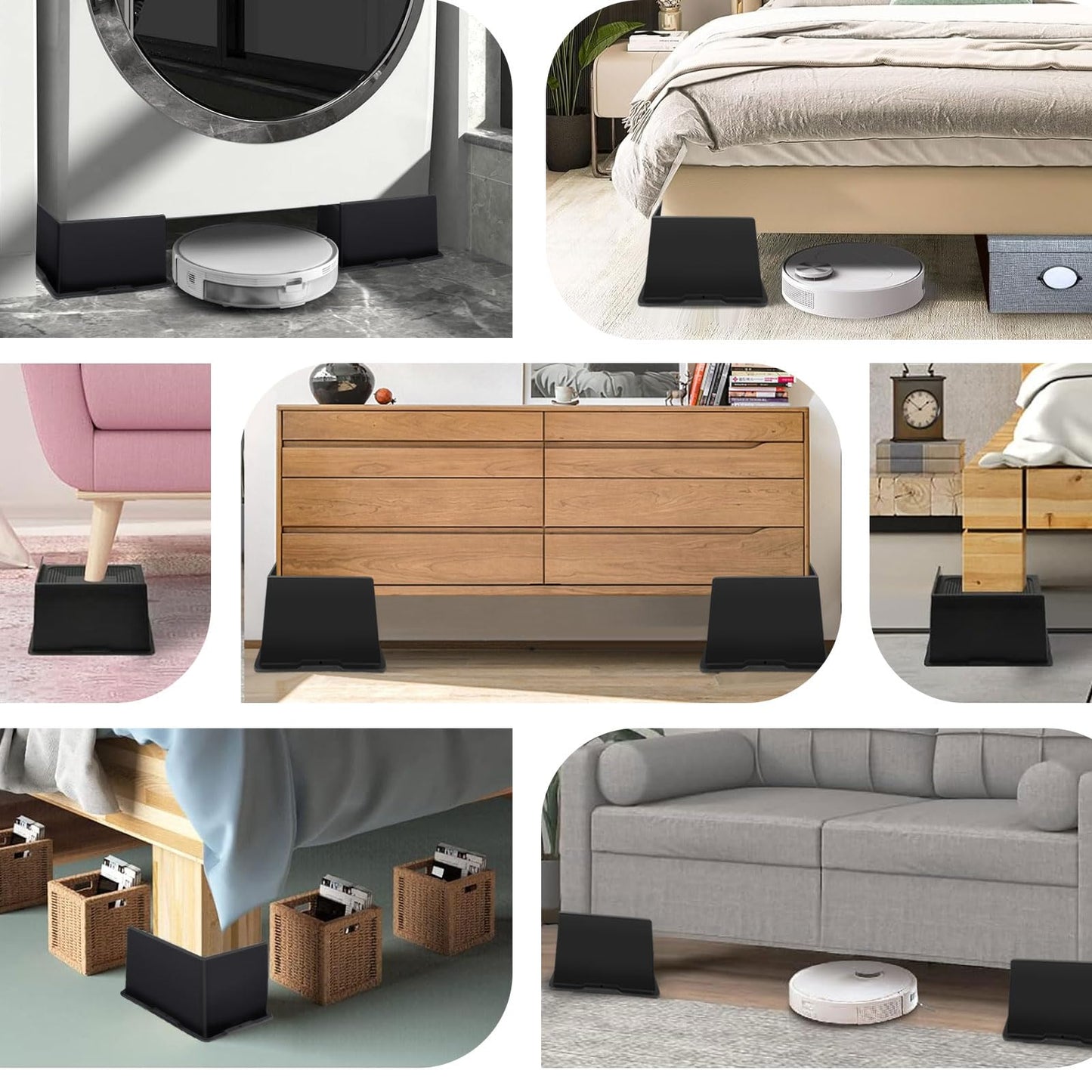 ANNKUT Bed Risers 6 Inch Heavy Duty,Oversized Couch Risers, Extra Wide Furniture Risers for Sofa Table Desk Headboard Chair Lifting,Rectangle Risering Blocks Support 6000 lbs(4 Pack Black)
