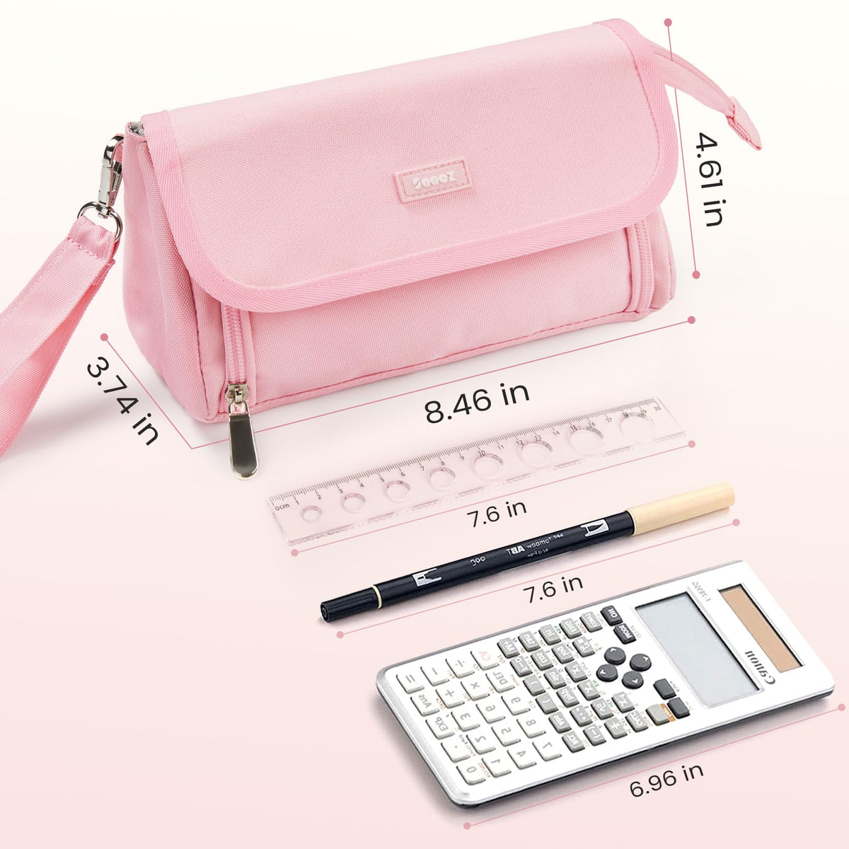 Sooez Super Large Pencil Case, Big Capacity Pencil Bag with 3 Compartments, Aesthetic Pencil Pouch with Zipper, Pencil Case Organizer, Aesthetic School Study Supplies Stuff, Black
