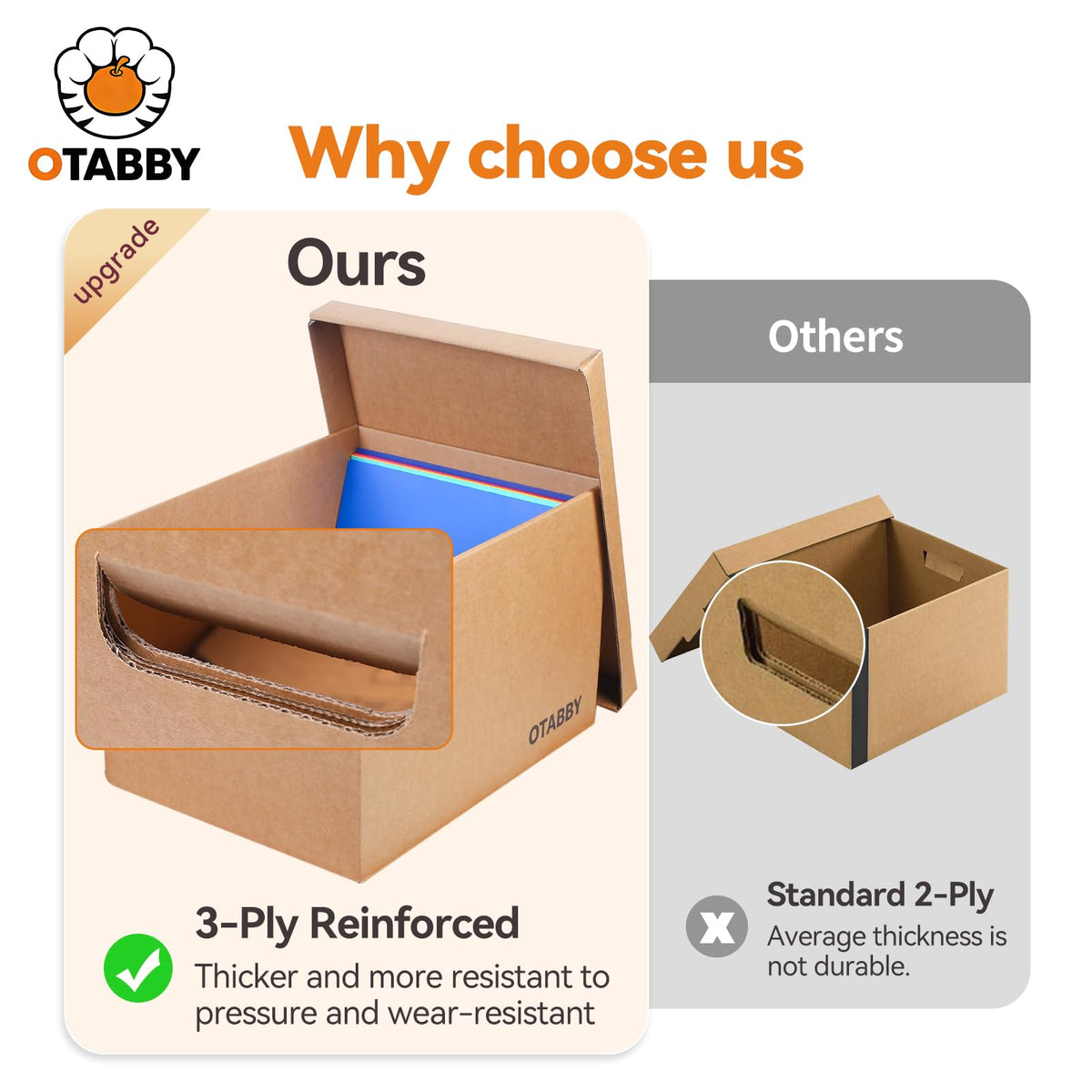 Archival Storage Boxes (4-Pack) - Extra Strong 3-Ply Side Walls, Heavy-Duty Kraft Board, Ready-To-Assemble with Handles and Lids for Files and Photo Storage, Legal/Letter Size 12x16x10 Inches