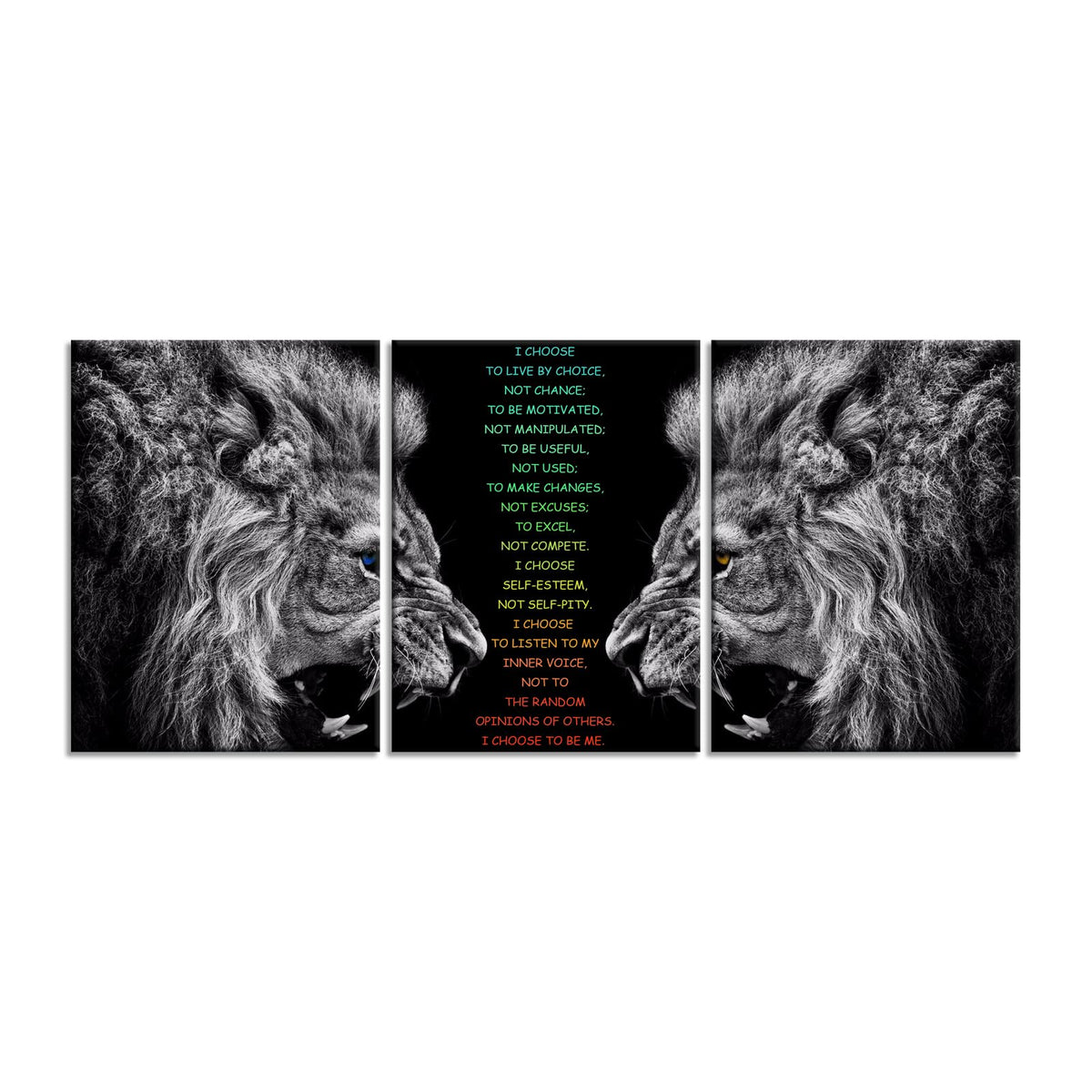 Inspirational 3 Pieces Lion Poster for Office Motivational Wall Art I Choose Canvas Prints Artwork for Living Room Modern Home Decor Painting Pictures Stretched and Framed Ready to Hang [36''Wx 16''H]