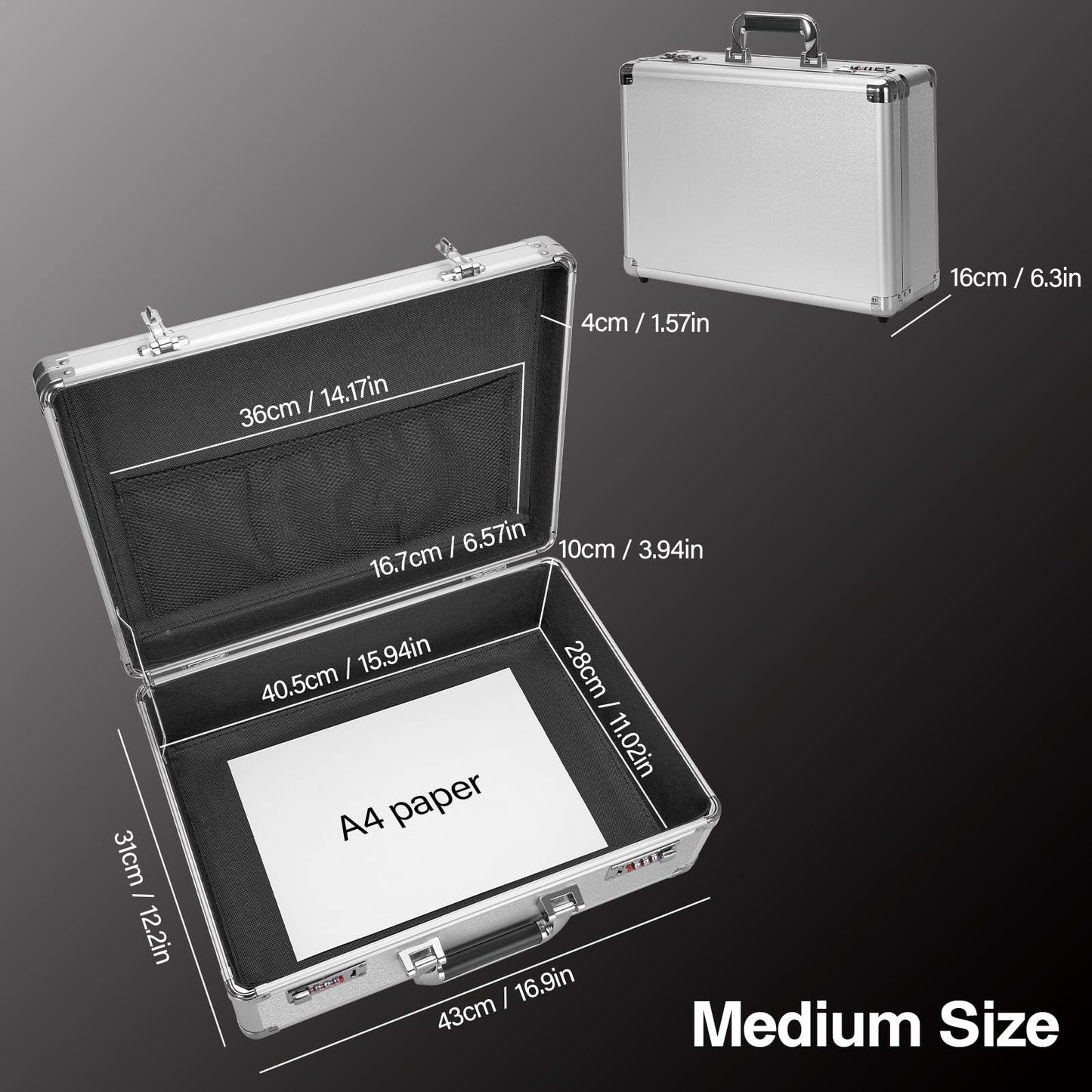 GODLONSEN File Organizer Storage Box - 16.9 x 12.2 x 6.1 Inch Large, Portable Locking Storage Totes with Dual Combination Locks, Lock Boxes for Personal Items, Cash, Briefcase - Silver