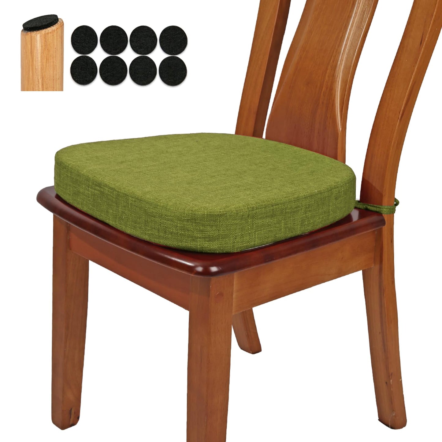 BUYUE Thickened 2.5" Friendly Woven Fabric Dining Chair Cushion, U-Shape High Density Foam Comfortable Chair Pad for Kitchen, Slip Resistant Indoor Seat Cushion (1 Piece, Grass Green)