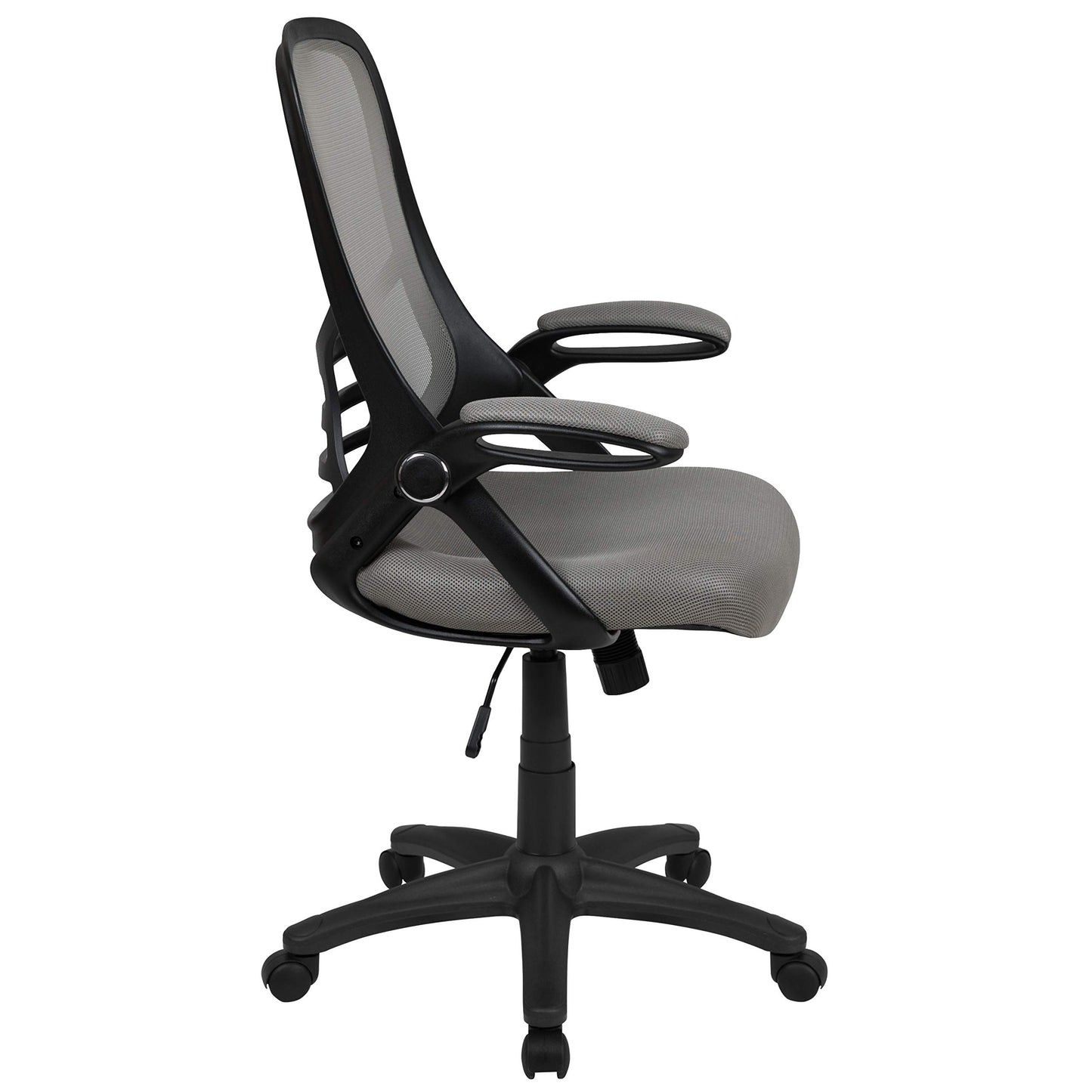 Flash Furniture Porter High-Back Swivel Office Chair with Adjustable Lumbar Support and Seat Height, Ergonomic Mesh Desk Chair with Flip-Up Armrests, Gray/Black