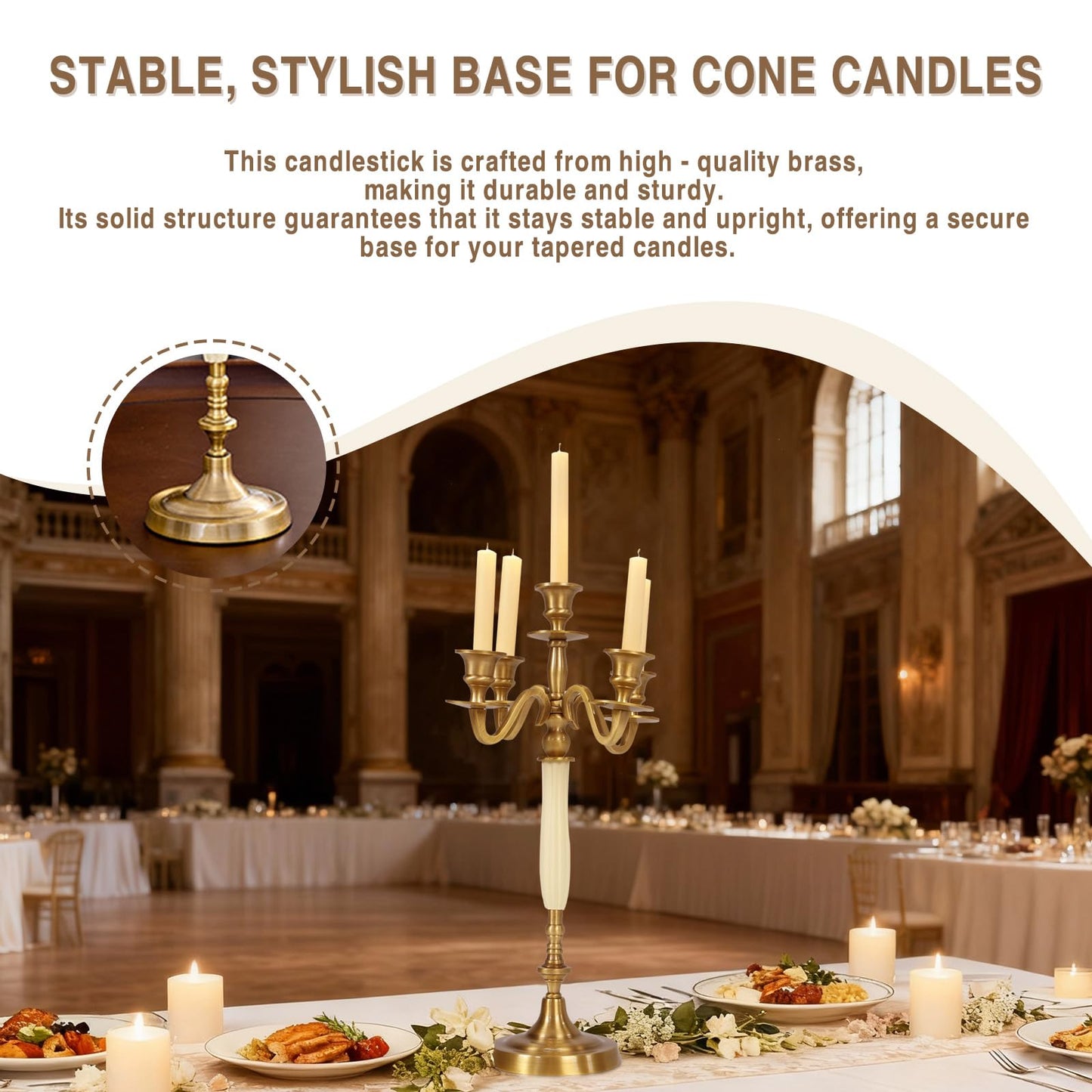OssifragaBone 5 Candle Metal Golden Metal Candlestick Holder Wedding Event Candelabra Candle Stand for Wedding Dining Table Xmas Party Home Decor