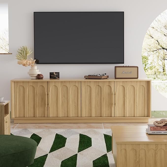 FORTUNETEC TV Stand for 75 Inch TV, Mid Century Modern TV Stand